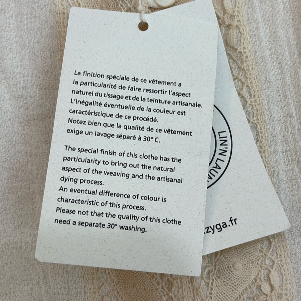 Zyga Lin'n Laundry NWT Medee Chemise Ivory Cotton Gauze Button Up Lace Top FR 40 - Picture 15 of 17